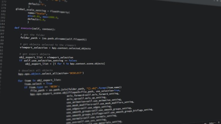 Close-up view of Python code on a computer screen, reflecting software development and programming.