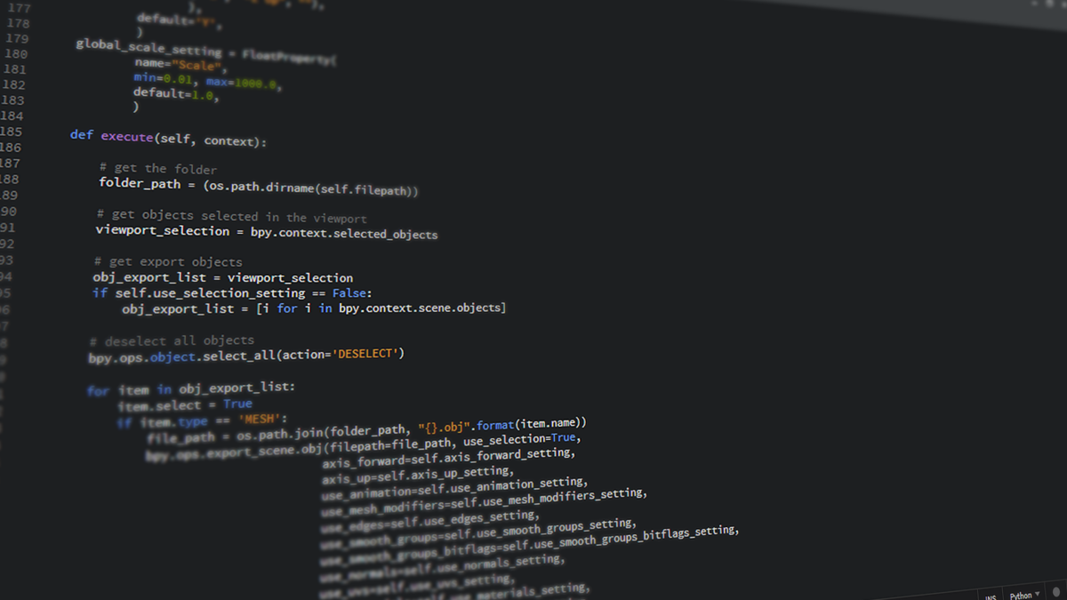 Close-up view of Python code on a computer screen, reflecting software development and programming.